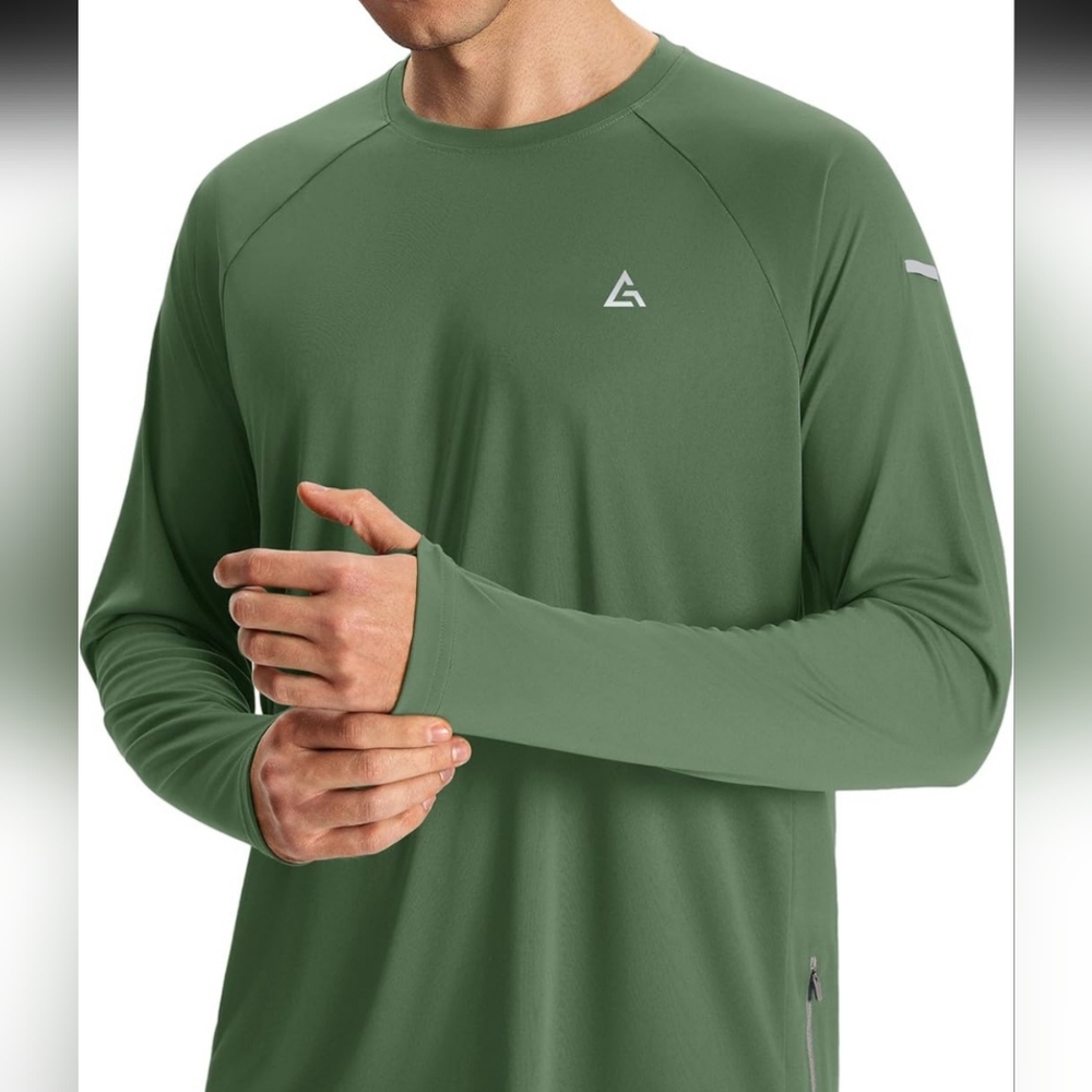 Men's, Sun Protection, Green Long Sleeve Shirt, Size 4XL